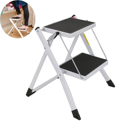 2 Step Ladder Stool Safety Anti Slip Rubber Mat Tread Steel Folding Frame DIY