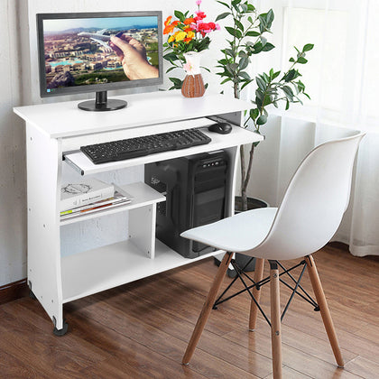 Wooden Trolley Computer PC Laptop Desk White Study Office Bedroom Furniture Wood