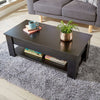Black Wooden Coffee Table With Lift Up Top Storage Area and Magazine Shelf