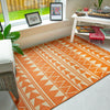 Washable Orange Geometric Rug Indoor Patio Outdoor Rugs Easy Clean Flatweave Mat