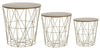 COFFEE SIDE TABLE METAL WIRE REMOVABLE WOOD TOP FOLDABLE ROUND STORAGE BASKET