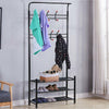 Metal Hat & Coat Stand Clothes Shoe Rack Rail Hanger 14 Hooks Shelf Black