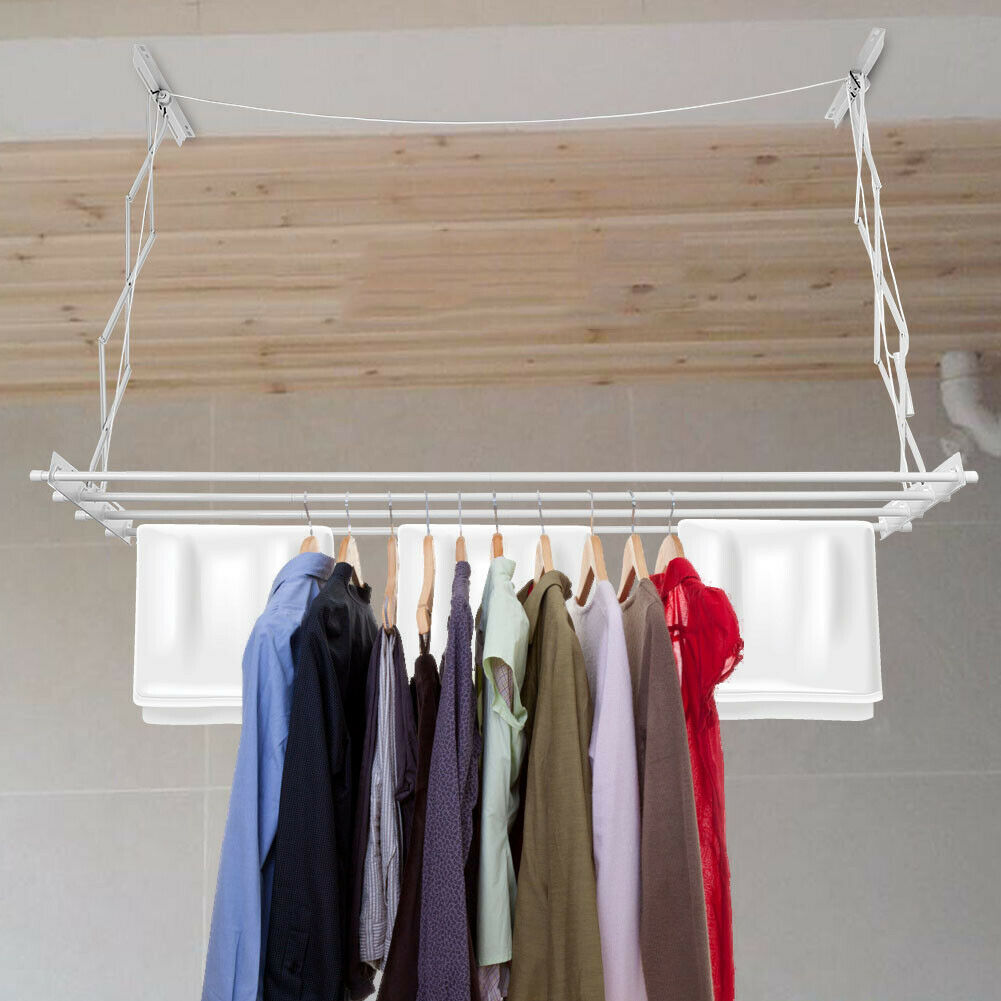 Ceiling Hanging Dryer White Airer Clothes Laundry Drying Space Saver Rack
