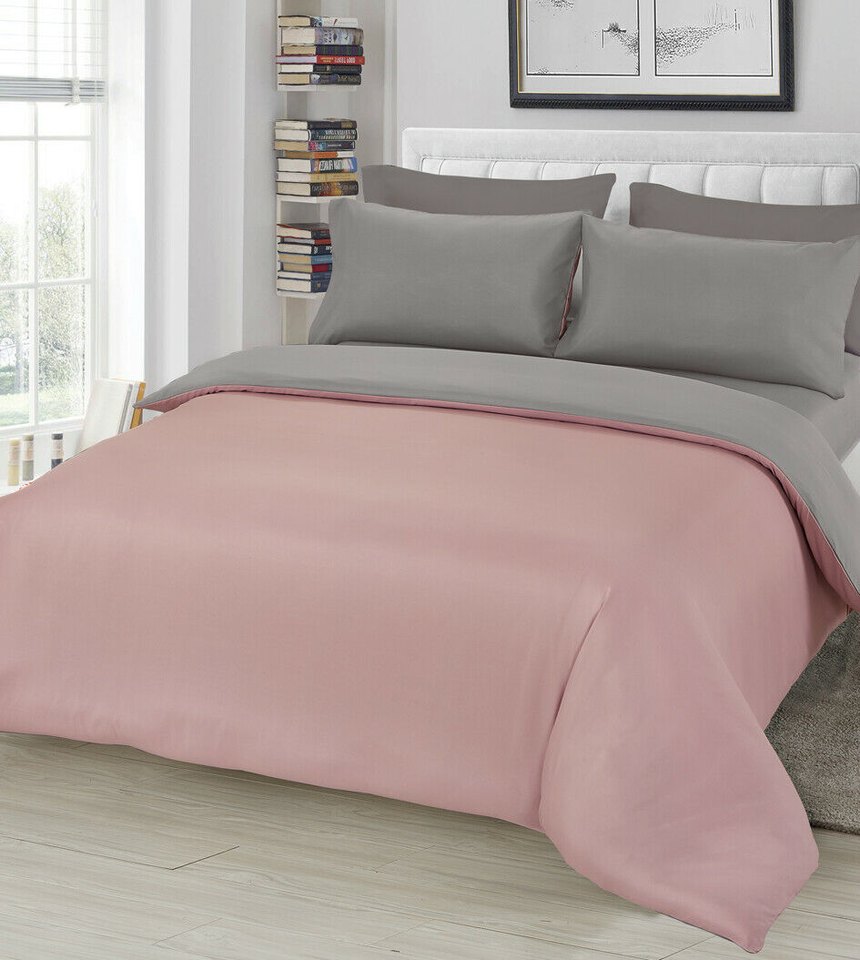 Plain Duvet Cover & Pillowcase Reversible Bedding Set or Fitted Sheet