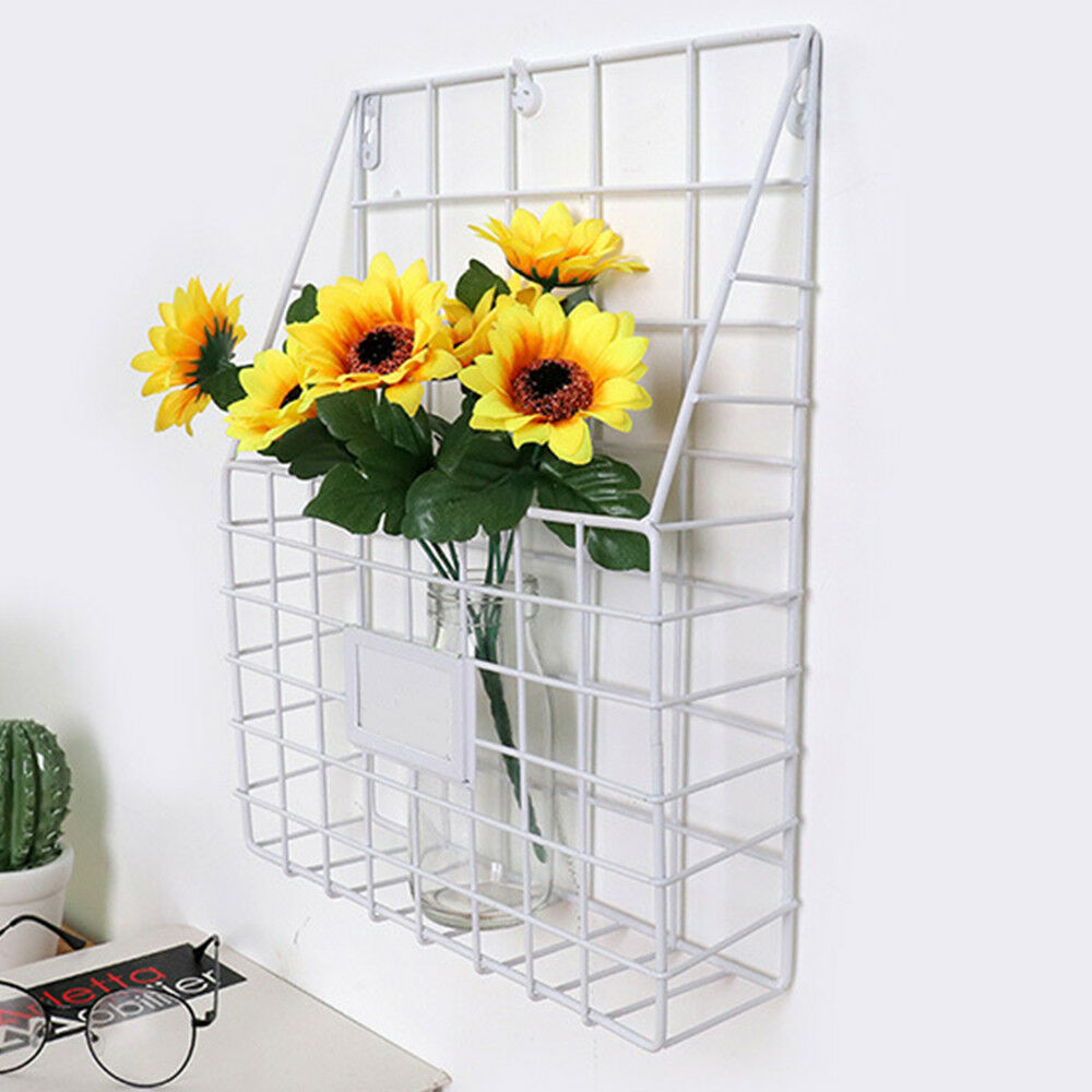 Simple Style Wire Magazine Newspaper Basket Wall Mounted Post Storage Rack Black