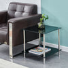 Small Square Glass 2 Tier Sofa Bed Side Table with Storage Shelf Living Room BN