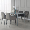 2PCS Modern Grey Velvet Fabric Upholstered Dining Chairs Armchairs Metal Legs