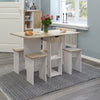 Folding Mobile Drop Leaf Dining Table Set w/4 Stools Dining Kitchen Wooden&White