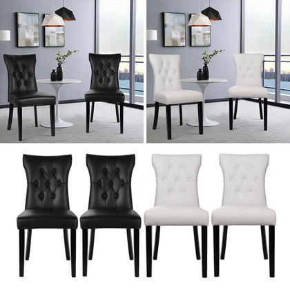 2pcs Dining Chairs Wooden Legs Faux Leather Padded Seat Kitchen Home Furniture