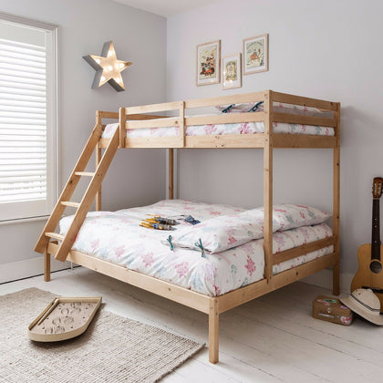 Triple Sleeper Bed Bunk Bed in Natural Double & Single Kids Kent