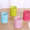 Hollow Rose Flower Cosmetic Metal Pen Pencil Pot Holder Stationery Organizer