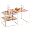 LED Nesting Coffee Tables Set of 2 Glass Top Side End Tables with Metal Frame HT