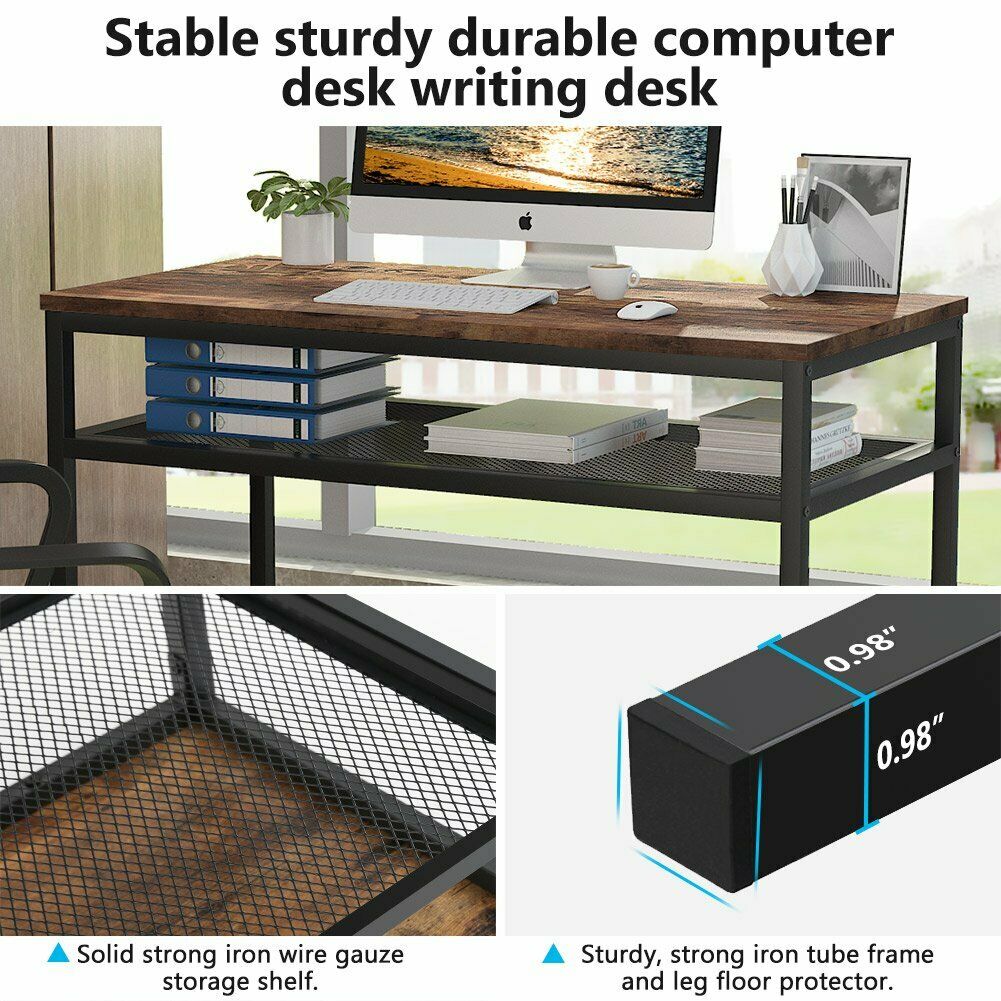 Computer Desk Home Workstation with Mesh Shelf Metal Frame Study Writi ...