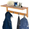 Hallway Wall Mounted Bamboo Shelf Clothes Rack Hanging Coat Hooks Storage