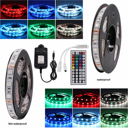 12V 1-5M LED Strip Lights 5050 RGB Color Changing Tape Cabinet Kitchen Lighting