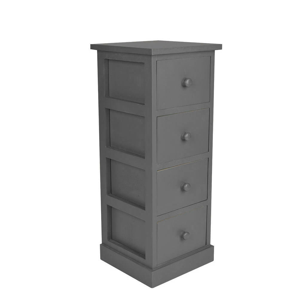4 Drawer One Pair Slim Tall Bedside Tables White Stone Grey Bedroom Storage Unit