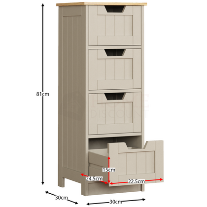 Priano Bathroom 4 Drawer Storage Cabinet Cupboard Freestanding Furniture Grey