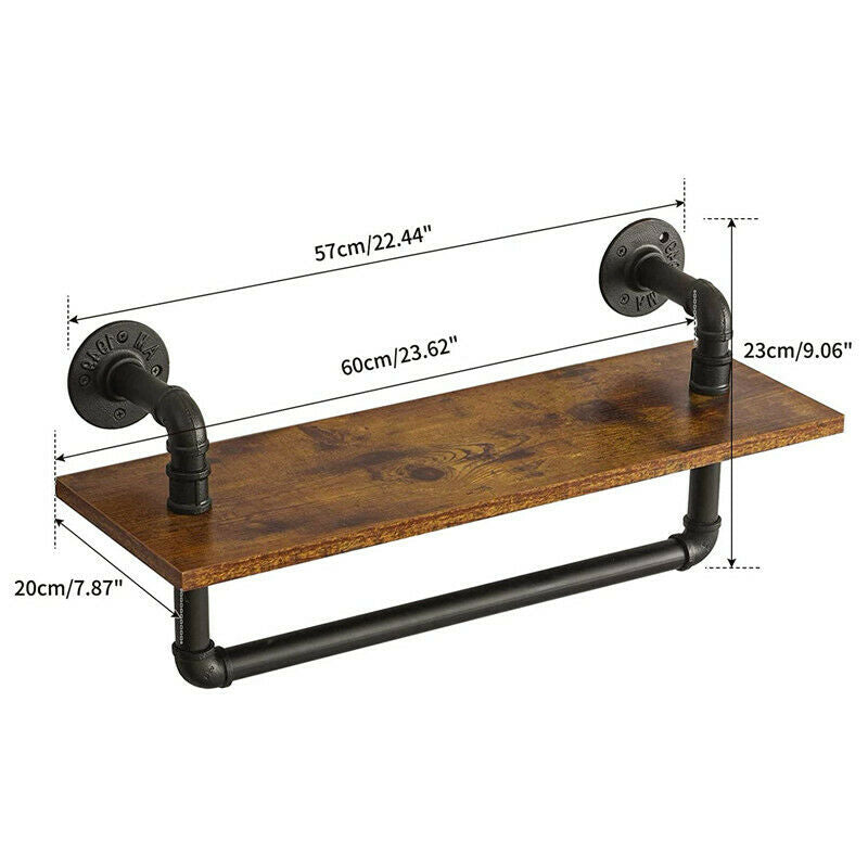Rustic Industrial Pipe Wooden Metal Wall Floating Shelf Storage Shelving Unit UK