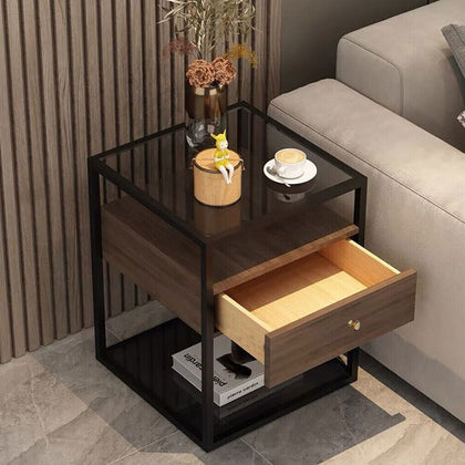 Tempered Glass Office File Cabinet Under Desk Wooden Drawer Storage Side Table