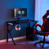 LED E-sports Table Black Computer Desks K Shaped Legs with Earphone Hook PC Desk