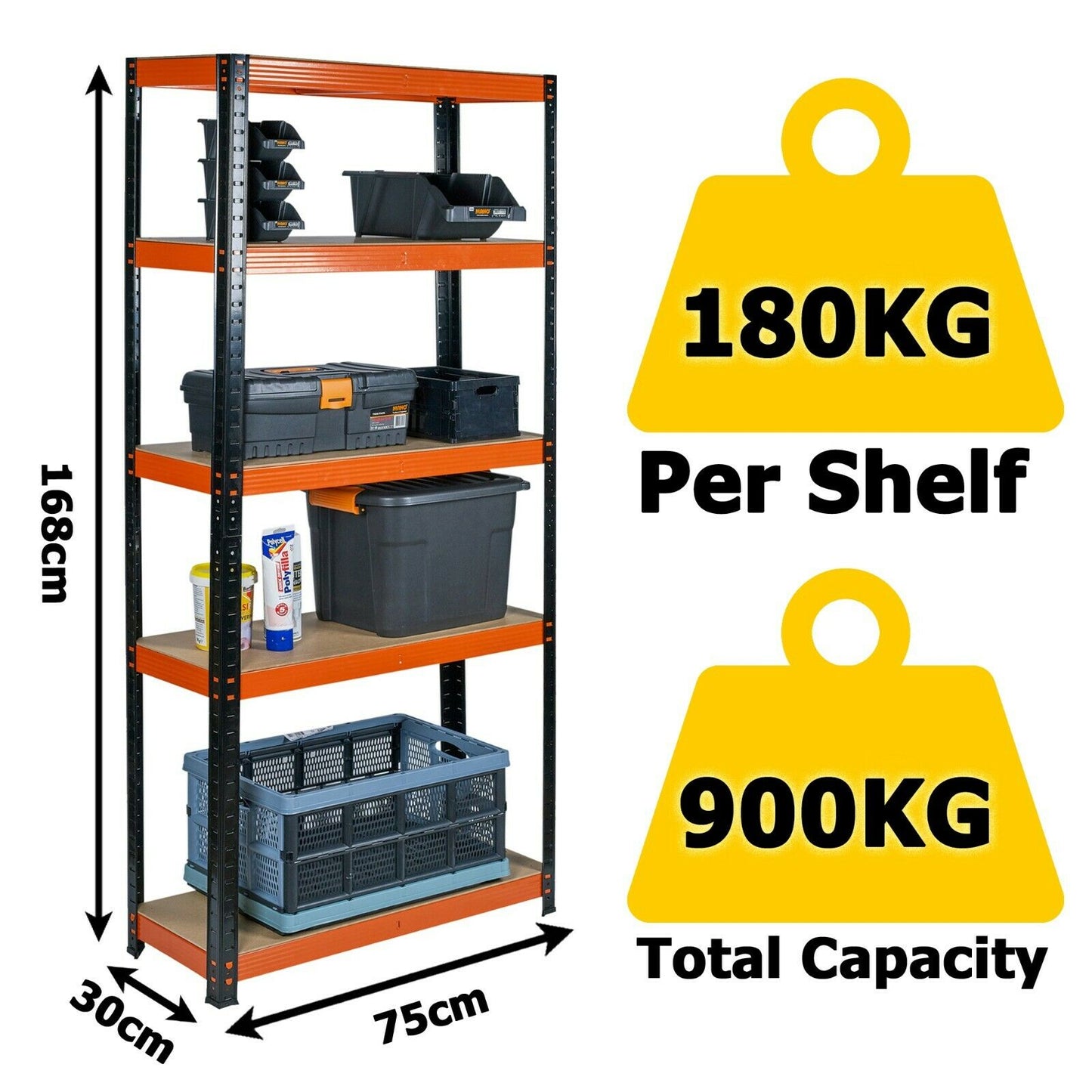 5 Tier Heavy Duty Metal Shelves Garage Racking Shelving Boltless Storage Unit