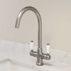 Traditional Mono Kitchen Sink Mixer Tap Twin Ceramic Lever Brushed Metal Faucet