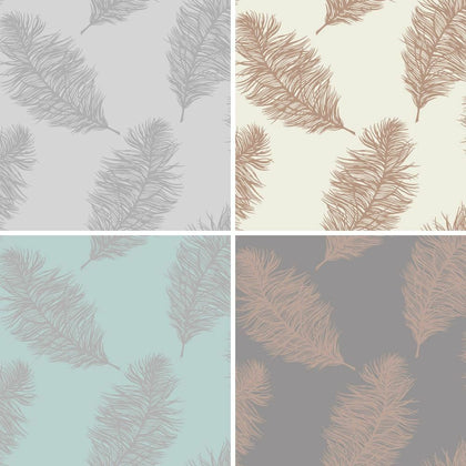 Holden Fawning Feather Pattern Wallpaper Metallic Motif Bird Fern Leaf