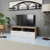 Modern Small TV Unit Cabinet Stand Coffee Table 2 shelves 2 doors White Oak