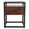 Industrial Bedside Table Tempered Glass Nightstand with 1 Drawer Bedroom Cabinet