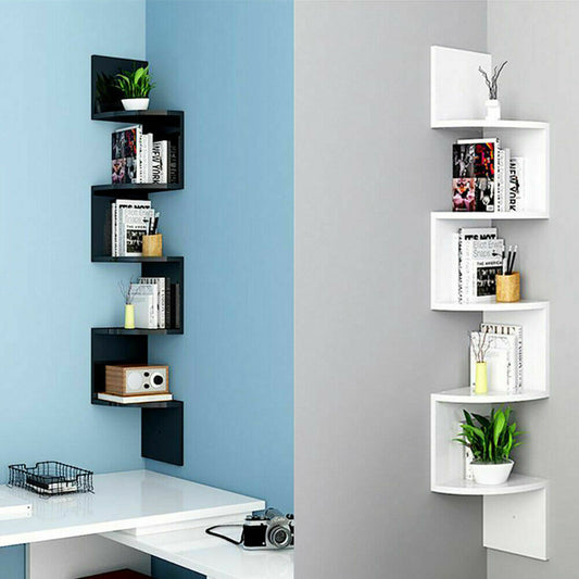 3/5 Tier Floating Wall Shelves Corner Shelf Storage Wood Display Bookcase Decor