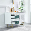 Modern 4 Drawers Storage Cabinet Sideboard Cupboard Table w/ Sliding Doors White