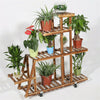 5 Tier Pine Wood Ladder Plant Stand Flower Planter Rack with 4 Lockable Wheels O