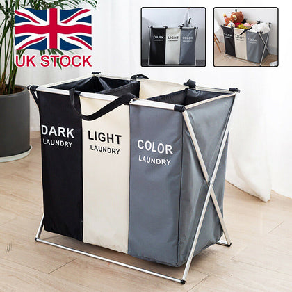 Aluminium Folding Laundry Cloth Basket Washing Hamper Bin Storage Bag Light Dark