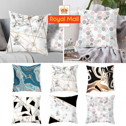 Geometric Marble Cushion Covers Pink Grey Sofa Pillow Case Home Rose Gold Decor