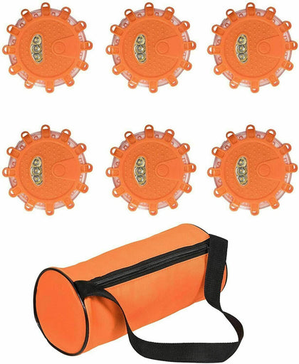 6 Pack LED Road Flares Emergency Light Roadside Discs Safety LED Flare Kit W/Bag