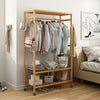 Bamboo Clothes Rail Garment Coat Rack Stand with 3 Tier Storage Shelf Entryway