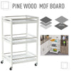 3-Tier Home Trolley Kitchen Storage Cart Steel Bars 4 Wheels Rolling Unit White