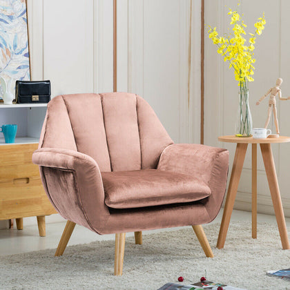Blush Velvet Pink Sofa Chair Scalloped Cocktail Wing Back Tulip Seat Armchair