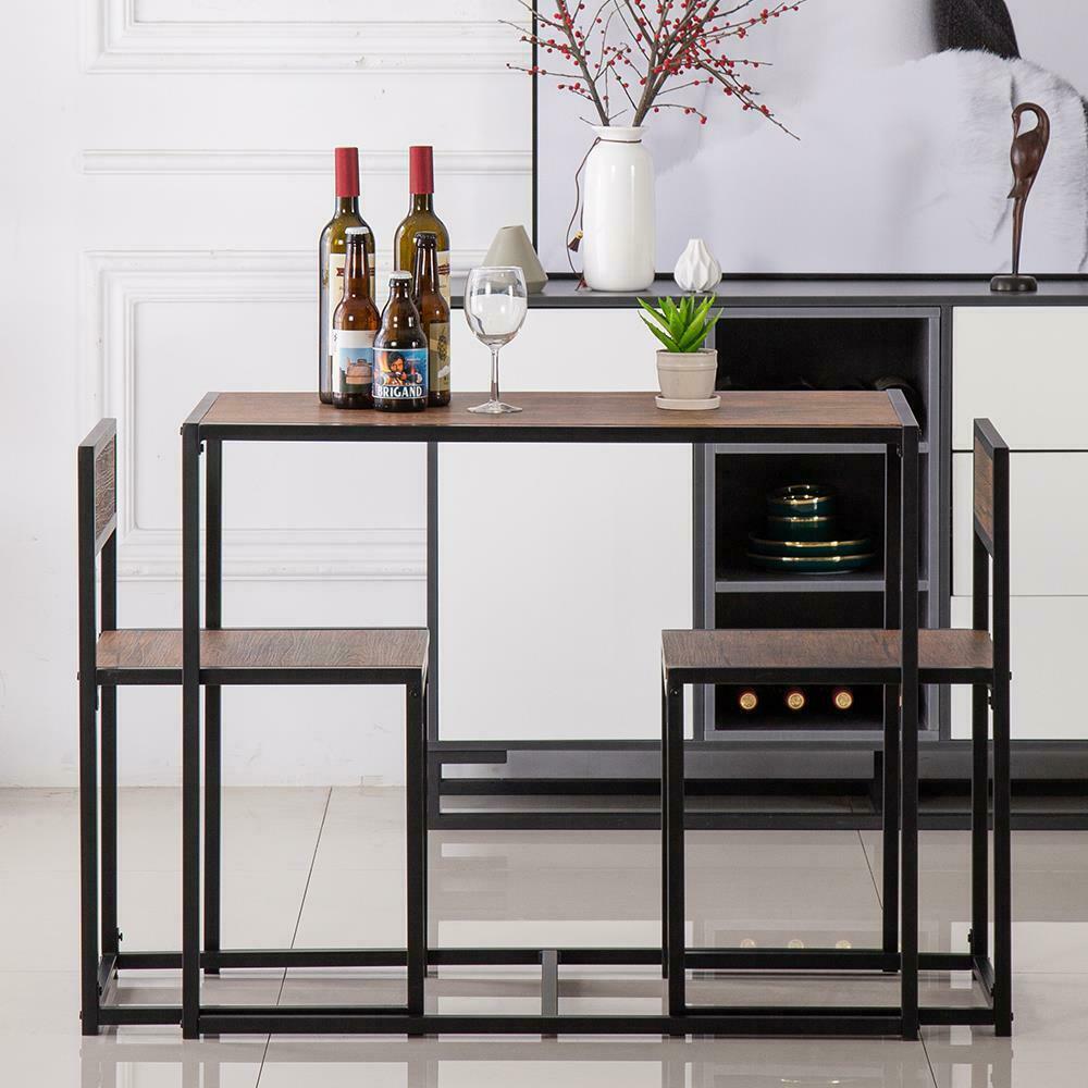 Small Dining Table and 2 Chairs Kitchen Breakfast Table Industrial Modern Set