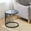 Home Grey Glass Top Nesting Coffee Table with Black Iron Frame Sofa Living Room