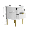White and Gold High Gloss 2 Drawer Bedside Table with Legs - Valencia VLC001A