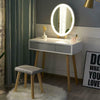 Modern Dressing Table 2 Drawers Makeup Desk Dresser LED Lighted Mirror Stool Set