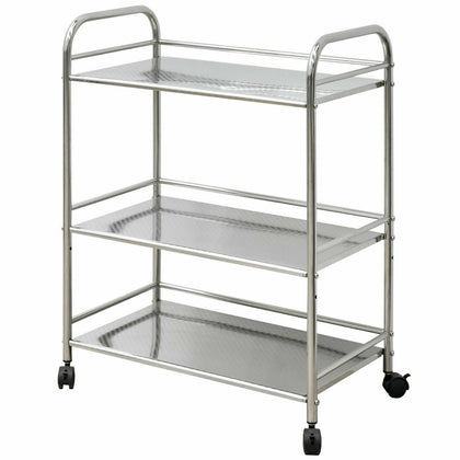 Kitchen Service Cart Trolley 3-Tier Rolling Utility Stainless Steel Frame Silver