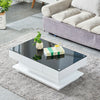 Coffee Table End Table with 2 Storage Drawers Glass Top Livingroom Black White