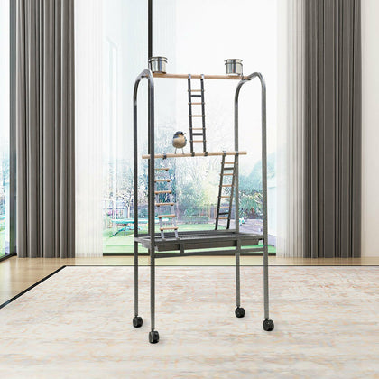 Large Metal Rolling Parrot Bird Play Stand with Wooden Perches Climbing Ladders