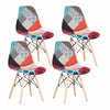 Set of 4 Patchwork Fabric Dining Chairs Padded Seat Wooden Legs Home Multicolor