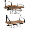 Wall Floating Shelf Rustic Wood Iron Kitchen Storage Rack With 8 Removable Hooks