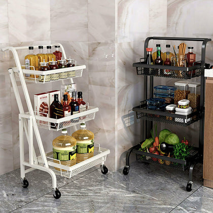 3 Tier Kitchen Trolley Serving Cart Adjustable Iron Wire Organizer Bathroom Rack