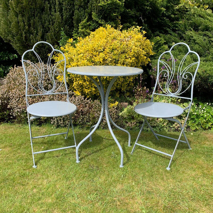 Grey Bistro Set Outdoor Patio Garden Furniture Table and 2 Chairs Metal Frame