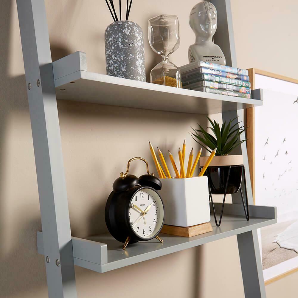 Grey 3 Tier Ladder Desk Unit Home Office Shelving Storage with Stool Included